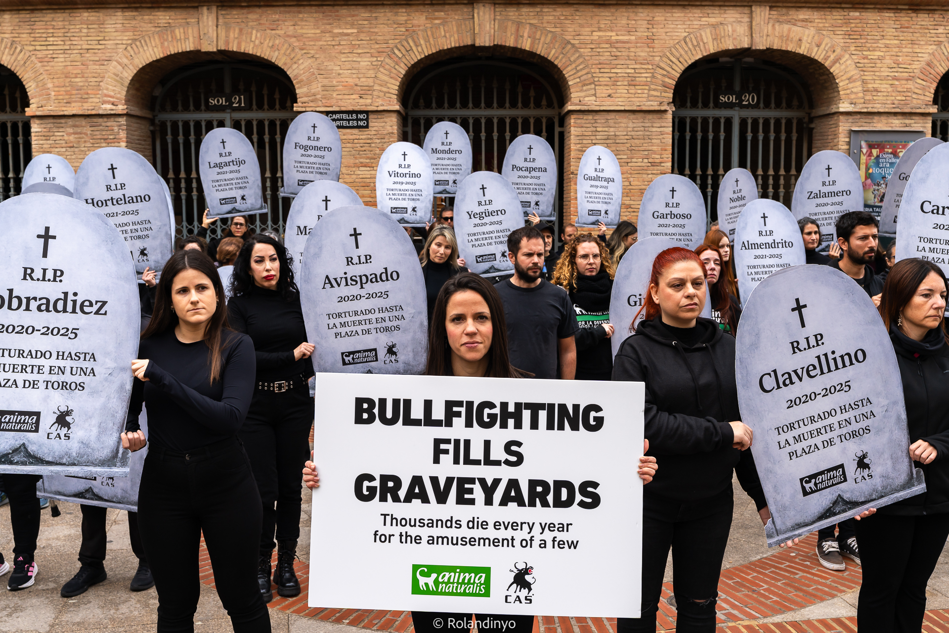 Protest with gravestones for killed bulls in Valencia